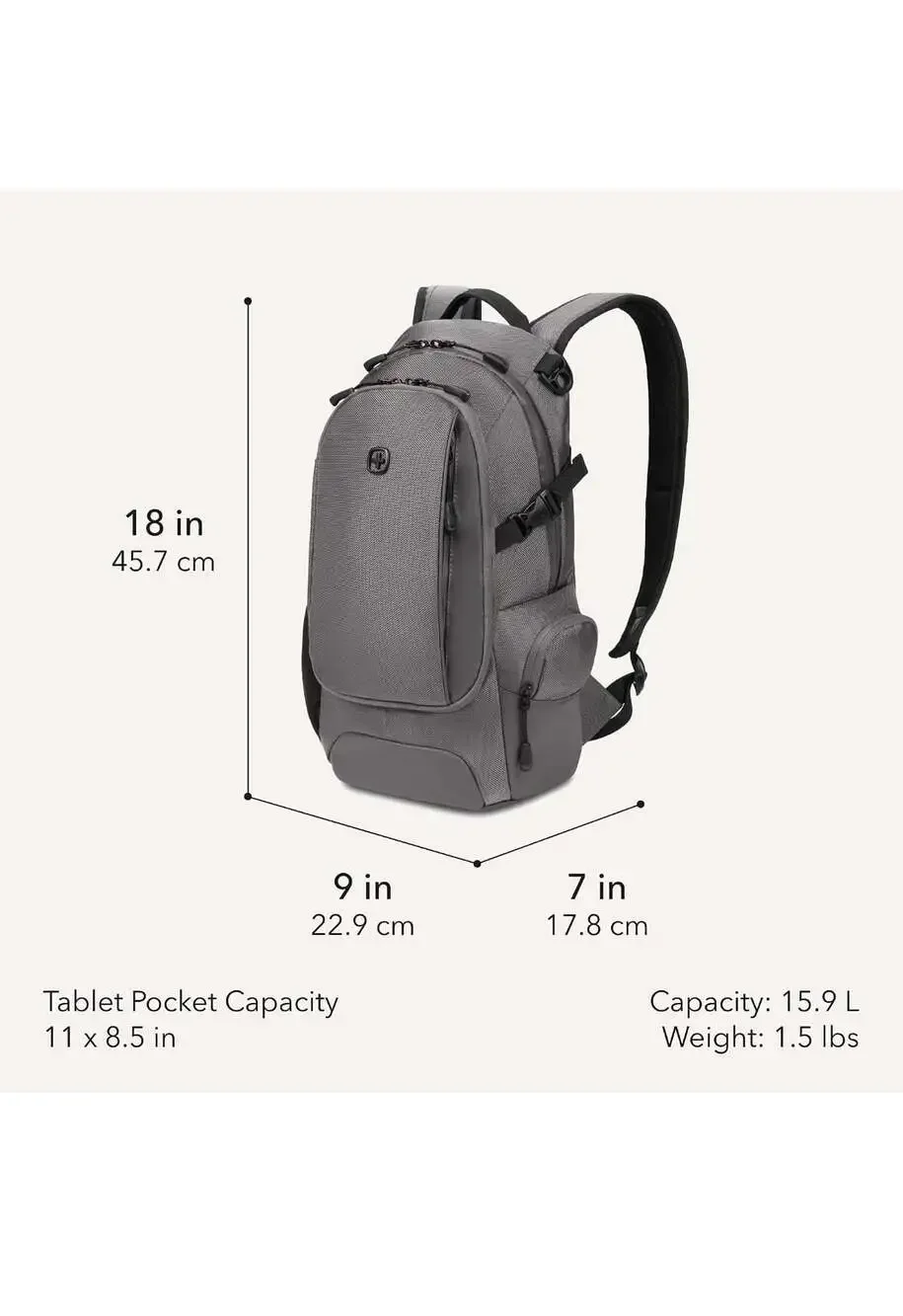 SwissGear 3598 City Pack Narrow Daypack Backpack, Ballistic Grey